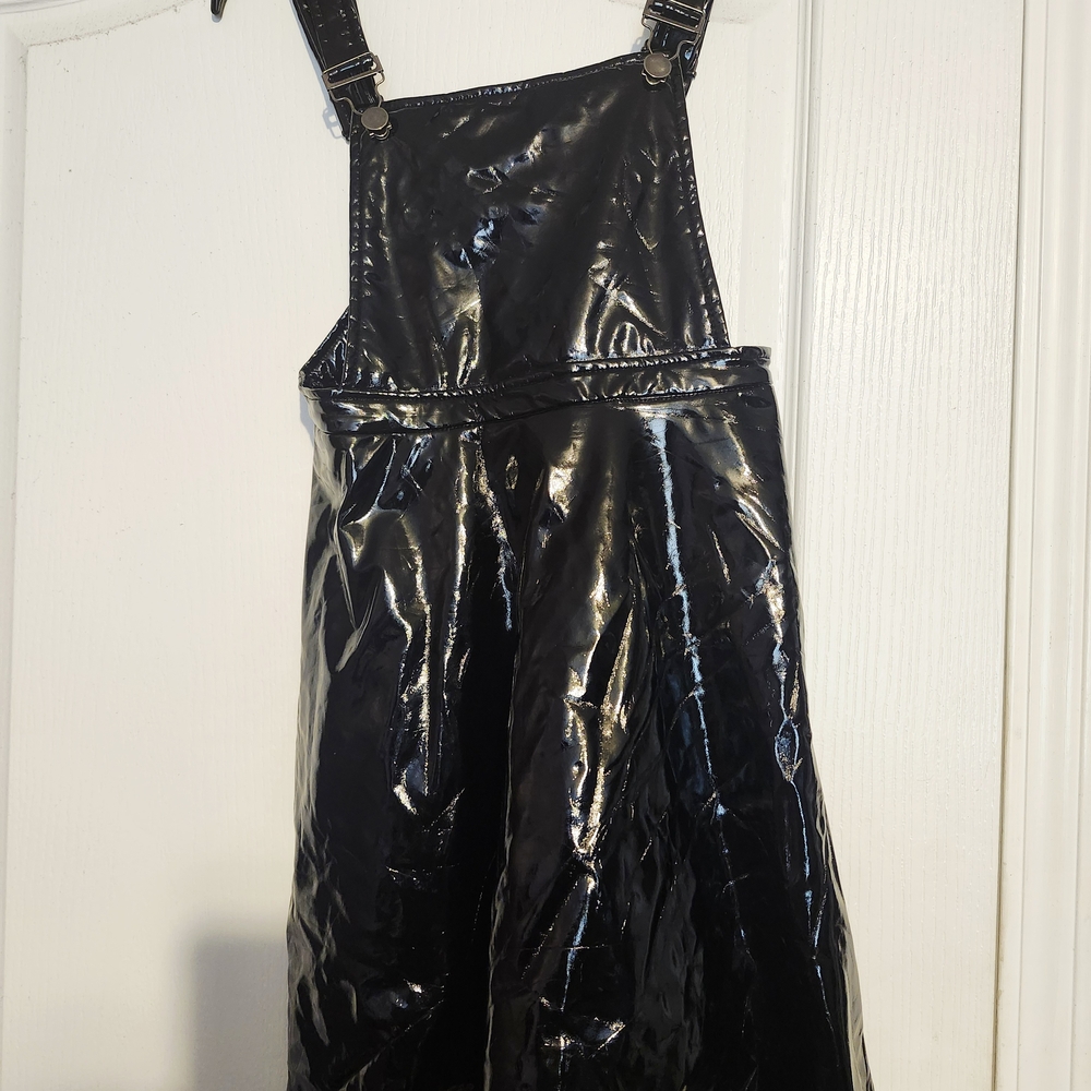 Hot Topic Shiny Black Overall Skater Skirt